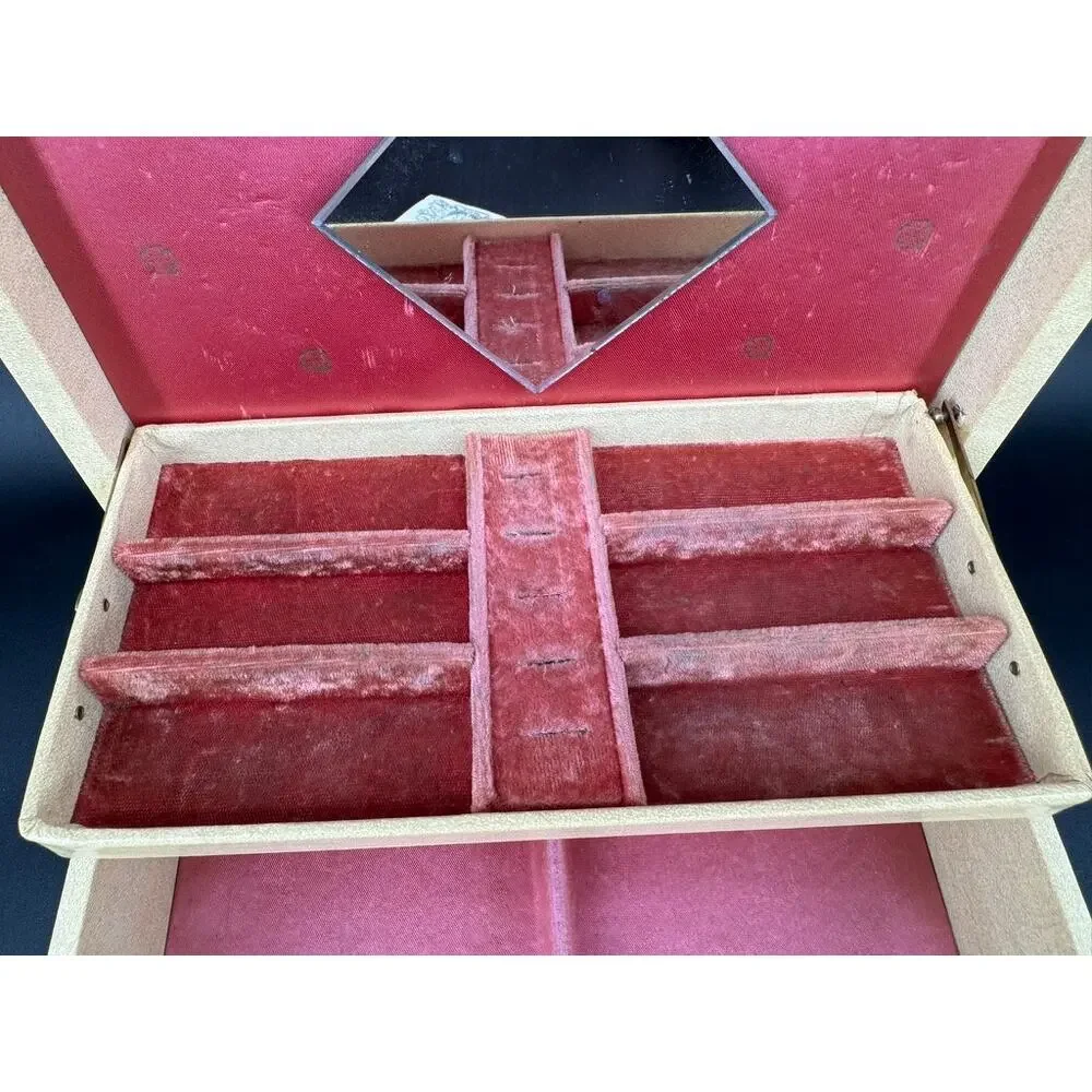 Vintage 1950s Bond St Jewel Case Jewelry Box Pink Velvet Mirror Key MCM
